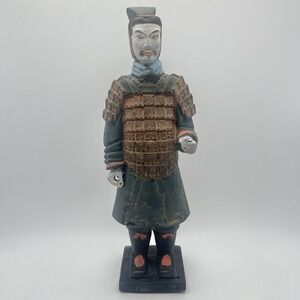 Vintage Chinese Terracotta Qin Emperor Warrior Soldier Figure China 10" Painted